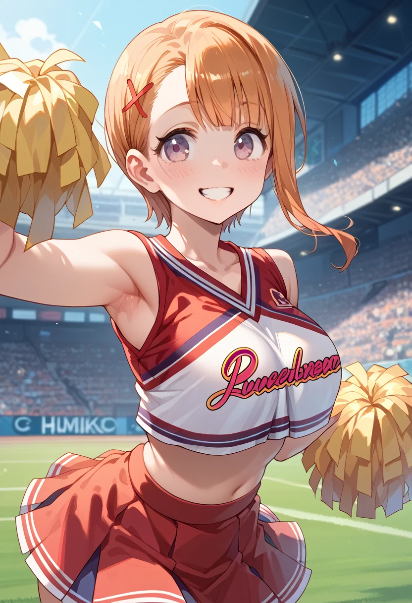 masterpiece,High resolution,Best Quality,8k
(yurikawa hana,Busty,Huge hip)
(Cheerleader Outfits)
smile