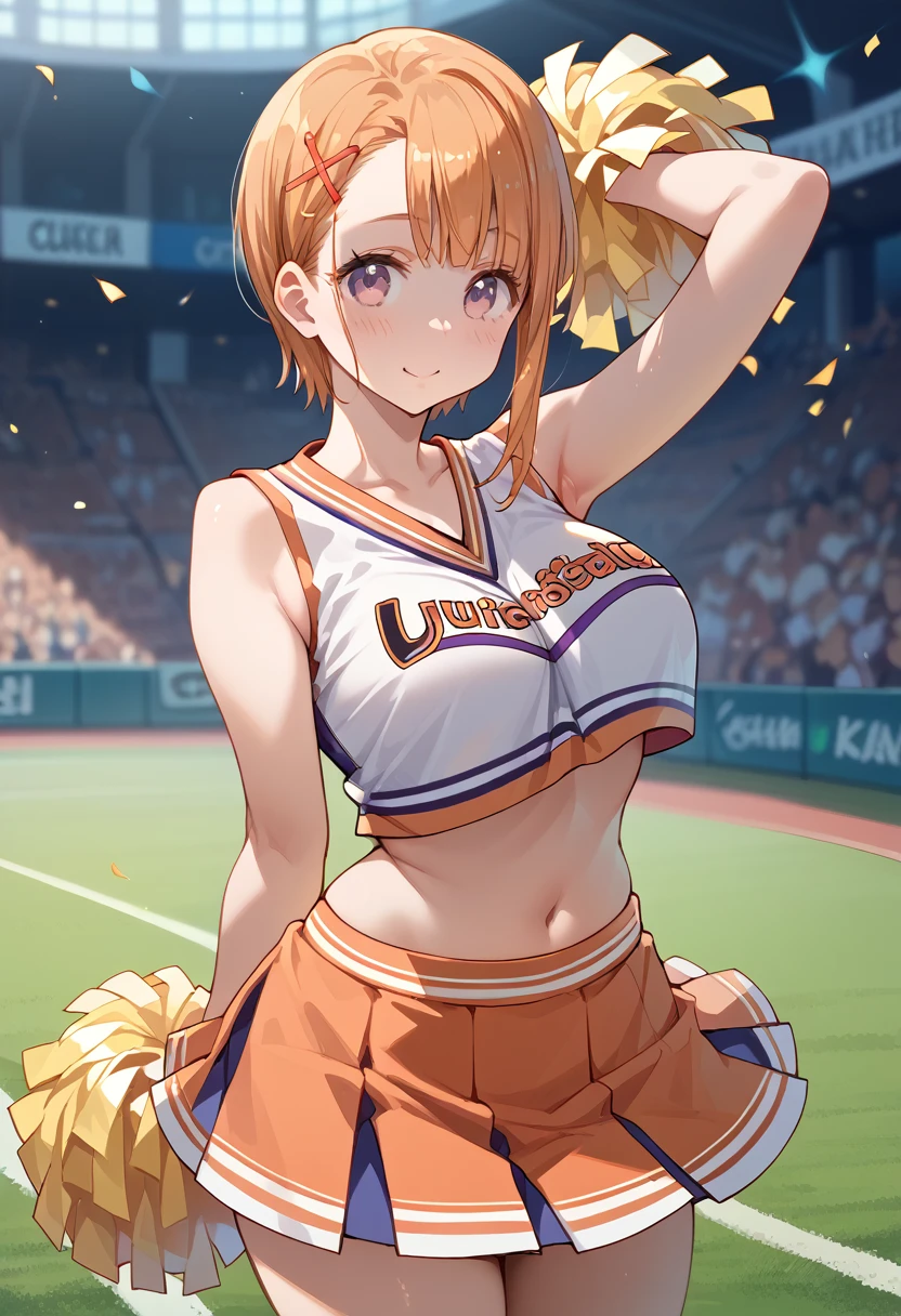 masterpiece,High resolution,Best Quality,8k
(yurikawa hana,Busty,Huge hip)
(Cheerleader clothes)