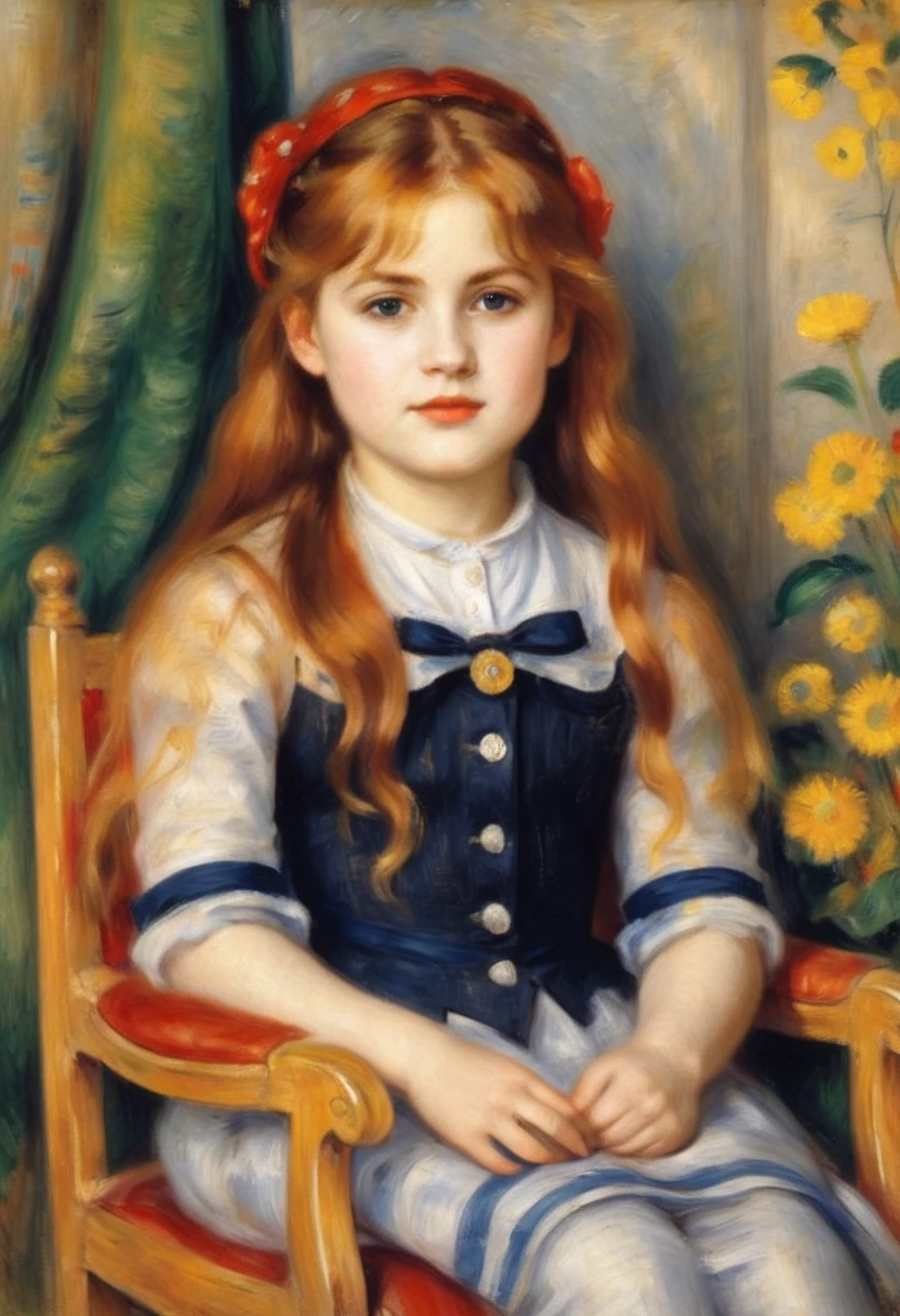 Russian, Girls children , Portrait , Long blonde hair and bow,Layered skirt,noble,opulent,cropped shoulders