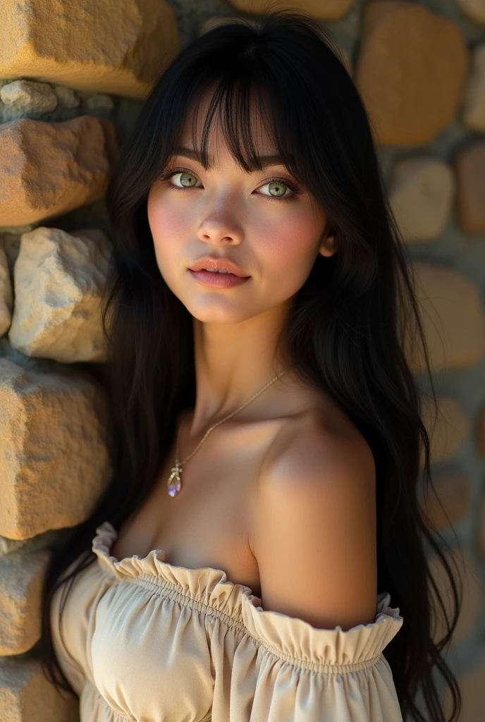 (ultra real), (ILLUSTRATION), (high resolution), (8K), (Muy detallado), (Best ILLUSTRATION), (Hermosos ojos detallados), (mejor calidad), (ultra detallado), (obra maestra), (fondo de pantalla), (cara detallada), ojos cafes, Noche arriba la parte superior del cuerpo, helado,pelo largo,Solo,Chica con top de kimono simple, sudoroso, persona japonesa, grande ,  Nezuko Kamado, sonrisa coqueta, ((bosque de bamboo )) de fondo, japon medieval,  zzmktpzz