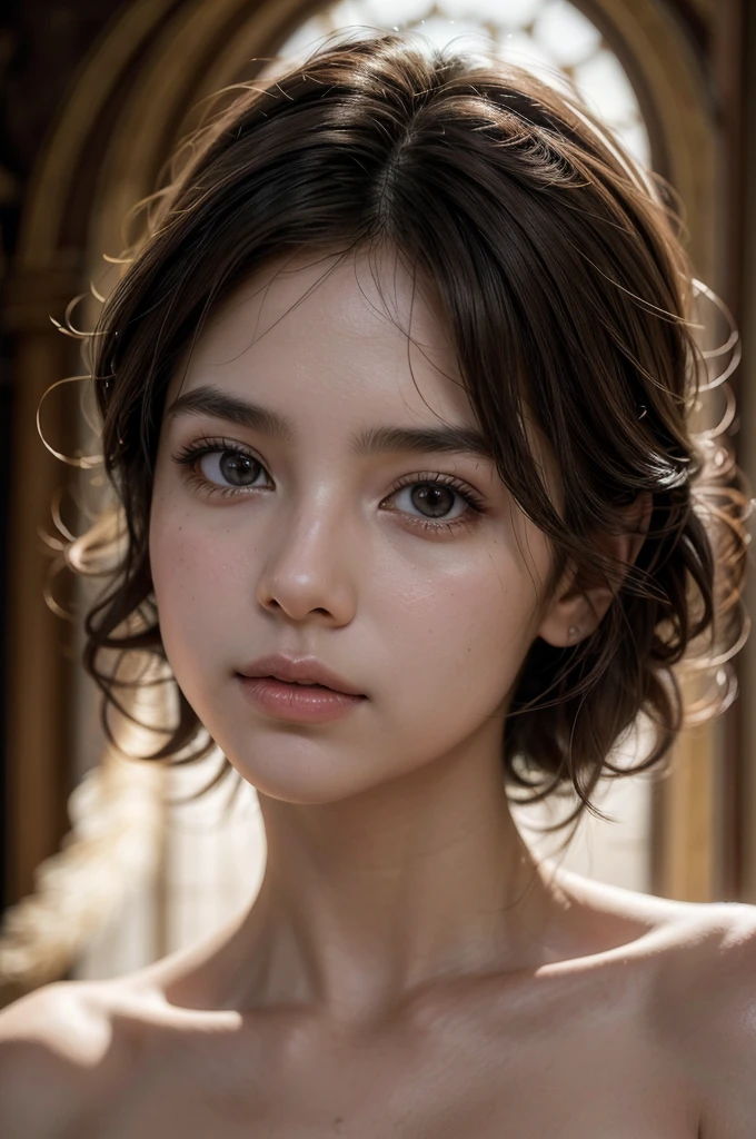 A beautiful young girl, 17 years old, with a perfect face, pale skin, slightly Asian features, round face, short and very curly hair, sticking out her tongue in an erotic manner, detailed portrait, detailed facial features, beautiful eyes, beautiful lips, extremely detailed face and eyes, long eyelashes, photorealistic, high resolution, 8k, best quality, masterpiece, ultra-detailed, realistic, photo-realistic, HDR, UHD, studio lighting, ultra-fine painting, sharp focus, physically-based rendering, extreme detail description, professional, vivid colors, bokeh, portrait