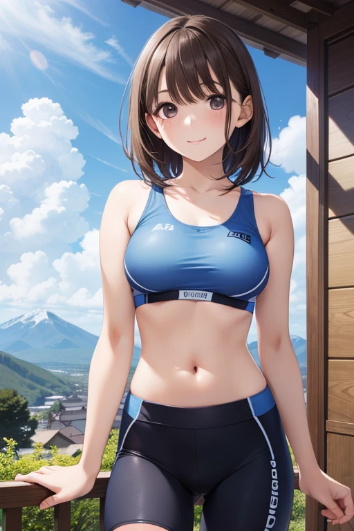 masterpiece, highest quality, 

alone, cowboy shot,, No bra ,(Chibi:1.2), curved body, Tank top, belly button, yoga pants , outdoor, Are standing
