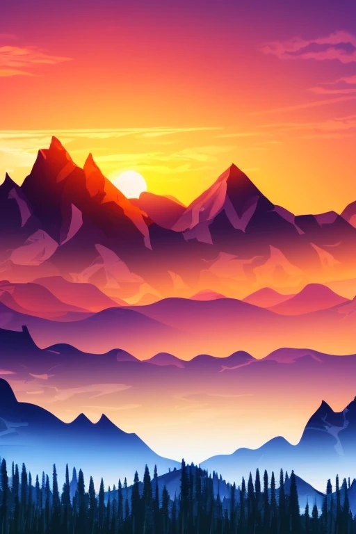 a painting of a mountain with a sunset in the background, mountainscape, moutain, moutains, large mountain, mountains, mountain background, mountains in a background, detailed digital painting, gigantic mountains, background mountains, giant imposing mountain, epic mountains, mountains and colorful sunset!!, dramatic mountain background, mountain in the background, mountains background, mountain in background