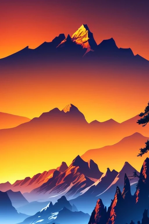 a painting of a mountain with a sunset in the background, mountainscape, moutain, moutains, large mountain, mountains, mountain background, mountains in a background, detailed digital painting, gigantic mountains, background mountains, giant imposing mountain, epic mountains, mountains and colorful sunset!!, dramatic mountain background, mountain in the background, mountains background, mountain in background