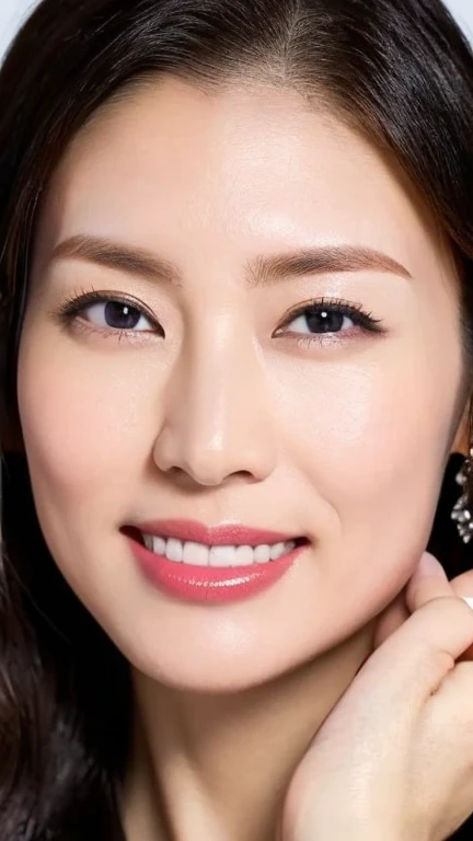 ((Highest quality)), ((8K)), ((masterpiece: 1.3)), (Perfect appearance), (Photorealism: 1.6), (TI), (View from directly below: 1.2), (Japanese Mature), (58 years old), ((Realistic skin texture)), (Fine wrinkles appear all over the skin), (Dullness), (Unmoisturized skin) , (Facial wrinkles), (Wrinkles around the eyes), double eyelid, Lower eyelid tear trough, (Dimples), Short bangs, Long wavy hair, She is smiling gently with the corners of her mouth raised, Doing sexy poses, Mature woman's loose figure, Small breasts, Small breasts, Flat Chest, Bedroom with morning sun streaming in, Strong sunlight, bright, She is smiling gently with the corners of her mouth raised,