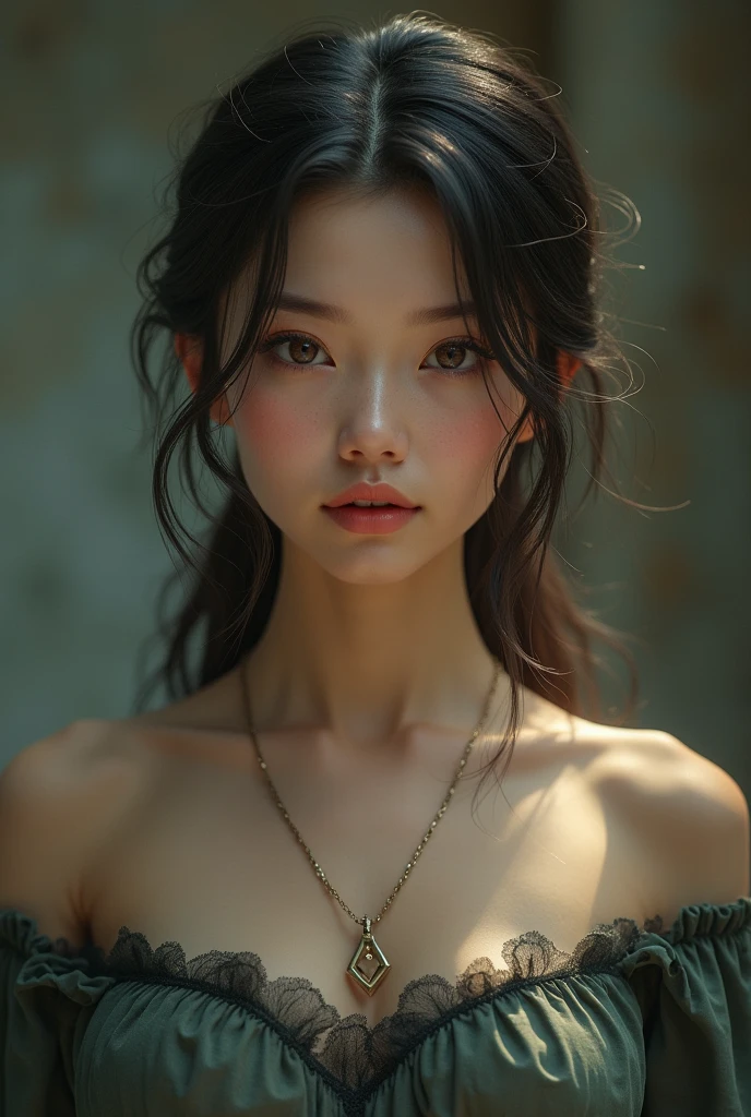 Best quality, masterpiece, ultra high res, (photorealistic:1.4), raw photo, 1girl, offshoulder, in the dark, deep shadow, low key, cold light --auto