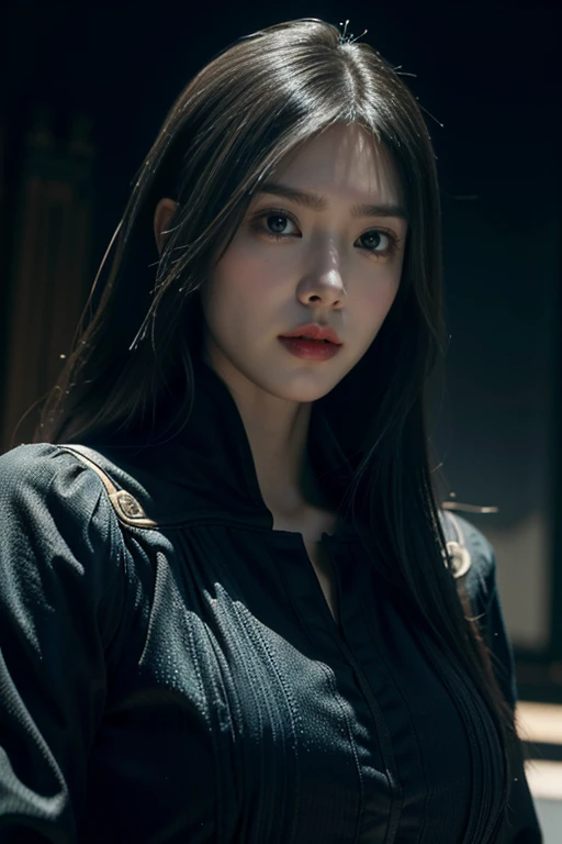 1girl, (looking at viewer:1.2), detail face,  (a girl standing, rending on cgsociety, black shadows, streaming, new york backdrop), romanticism, atmospheric, (RAW photo, best quality), (realistic, photo-realistic:1.3), masterpiece, an extremely delicate and beautiful, extremely detailed,