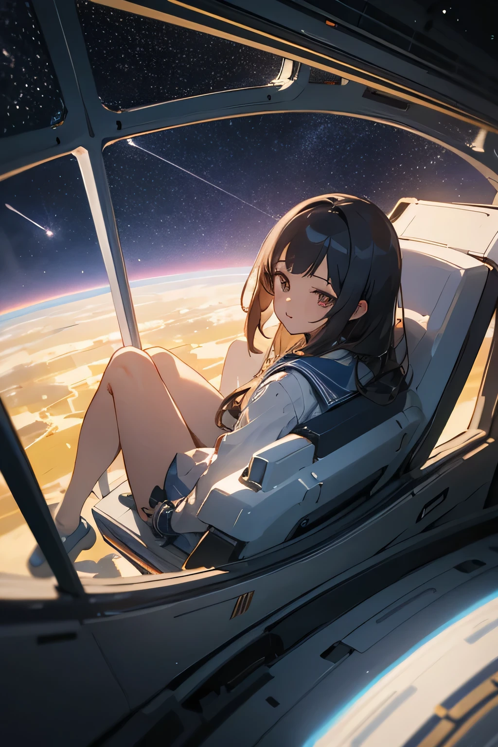A girl dreaming of being immersed in space statistics,(((she's name is Kimchi))),black hair,blue eyes,long hair