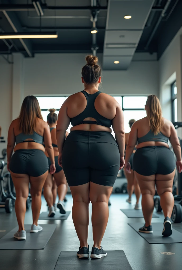 Fat women with their backs turned and their underwear stuck in their ass