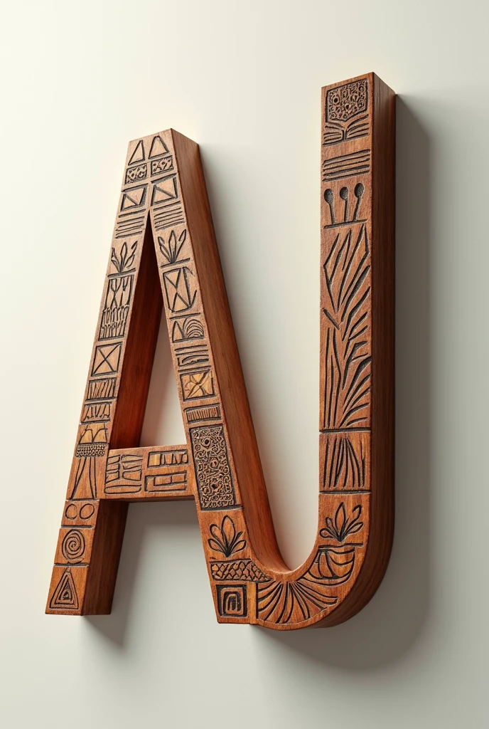 Create a stylized letter "P" crafted from orange hardwood. The letter should feature intricate patterns inspired by the Indian flag, showcasing a detailed and advanced design. Use dark, bold font characteristics combined with vibrant, cheerful colors for the flag patterns. Ensure the overall style is sophisticated and clear, with a focus on crisp details. It should be made on wood and have wooden texture with wooden background . Have detailed design