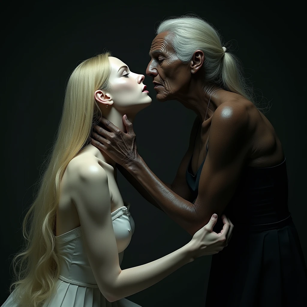 black and white beautiful vampire harder than steel girl dark short haircut in panties and stockings and bra carries on her back piggyback lift carry her 60 year old master