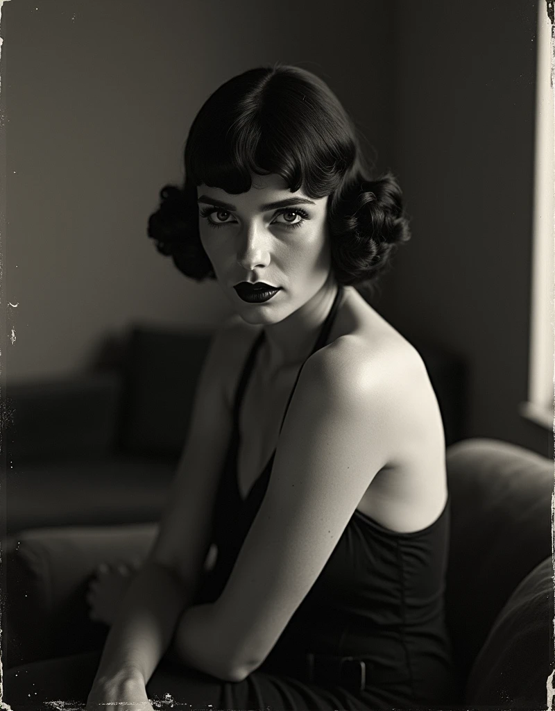 naked girl full body jack, monochrome, portrait, 50s hairstyle, 50s makeup, jewelry, formal hairstyle, Glamour, head shot, (looking at the viewer), Chapped lips