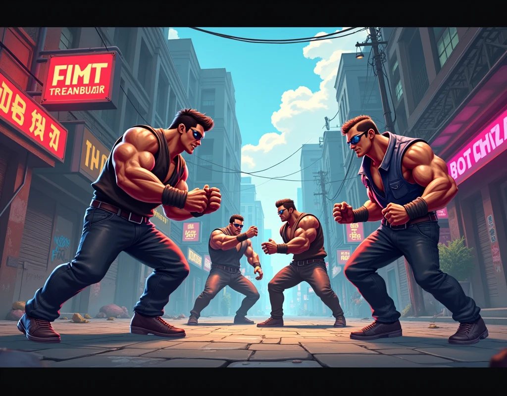 jogo Street Of Rage, na cidade, poses de luta