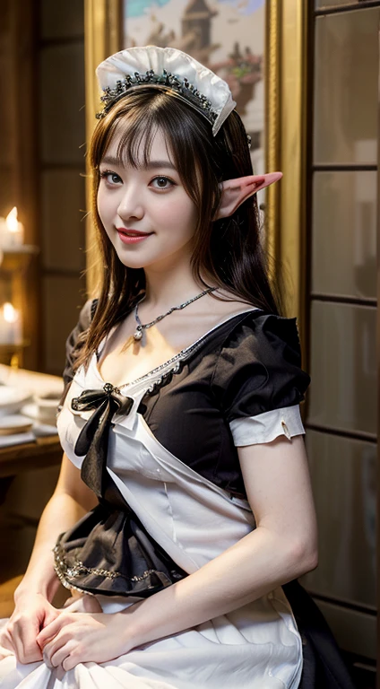 ((8K、masterpiece、RAW Photos、Live action、best qualtiy、A hyper-realistic:1.2))、(Highest Quality: 1.2)、high-definition RAW color photography、Professional Photography、Beautuful Women、独奏、Detailed eyes and mouth、(medieval fantasy style:1.2)、bread and salad、elf with pointed ears、(Costume in the style of medieval Europe:1.3)、A charming smile、Narrow waist、Erotic、intricate detailes、Beautiful lighting、Detailed mouth、Textured skin、Super Detail、high detailing、High quality、hight resolution、full body Esbian、beautiful hairl、、Fancy lighting、happily laughing、vivid、bar、cooking a