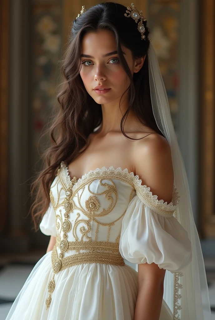 arafed woman in a white dress sitting on a chair, elegant lady with alabaster skin, realistic renaissance portrait, porcelain pale skin, pale porcelain white skin, in high renaissance style, portrait of princess, renaissance digital painting, inspired by Francesco Hayez, renaissance portrait, rococo queen, baroque digital painting, inspired by Franz Xaver Winterhalter, 
([long hair hair]:1.8), (full body:1.8), (upper body up:0.3), (hyper realistic:1.4), (realistic:1.3), (best quality real texture skin),
Detailed eyes, detailed face, PERSEPHONE, perfect legs, perfect legs, pernas added, pernas added e perfeitas, turned legs, shapely thighs, pernas added, Smooth Thighs.