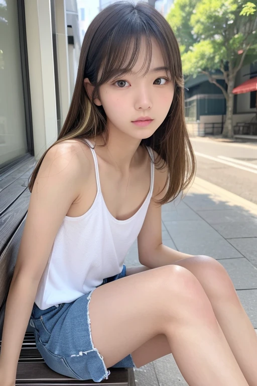 a close up of a woman with a very big breast posing for a picture, 奈良美智, girl cute-fine-face, chiho, Young skinny gravure idol, young cute wan asian face, Realistic Young Gravure Idol, lovely delicate face, cute - fine - face, pale fair skin!!, ulzzangs