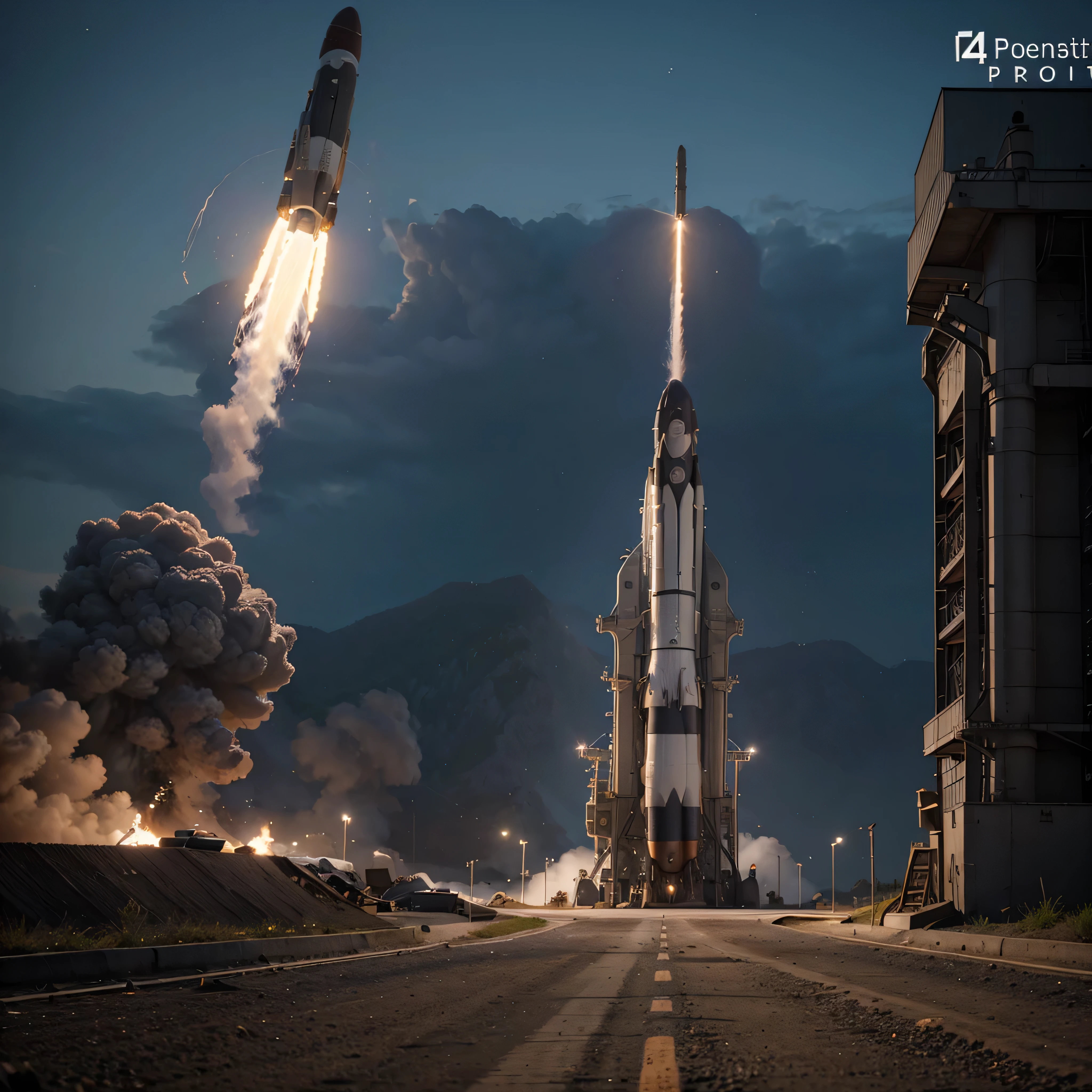 k hd+hyper HD,Surreal style,beautiful weather,Rocket launching,Birds pass by,in a panoramic view,The audience is ahead