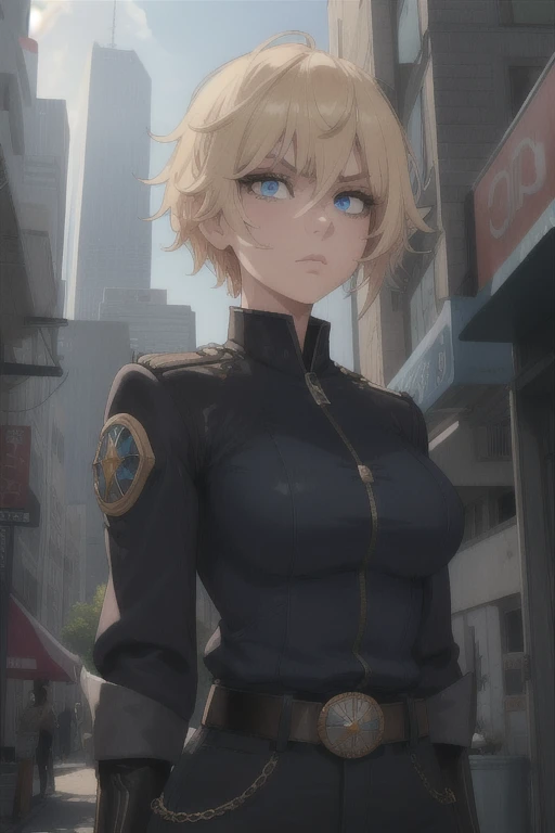 leslie,bangs,two-tone hair,undercut,blue eyes,
gloves,shirt,black jacket,belt,
standing,upper body,serious,
metropolis,morning,
(insanely detailed, beautiful detailed face,beautiful detailed eyes, masterpiece, best quality),