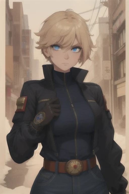 leslie,bangs,two-tone hair,undercut,blue eyes,
gloves,shirt,black jacket,belt,
standing,upper body,serious,
metropolis,morning,
(insanely detailed, beautiful detailed face,beautiful detailed eyes, masterpiece, best quality),