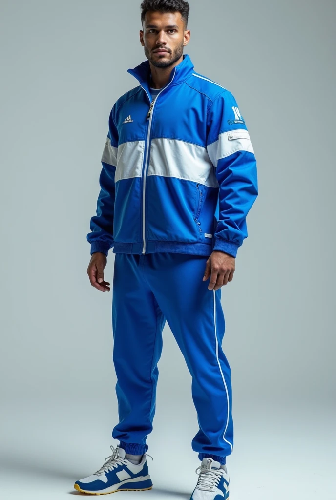 Blue and yellow basketball warm-up clothing, modern style for men, name brand "KANIX"