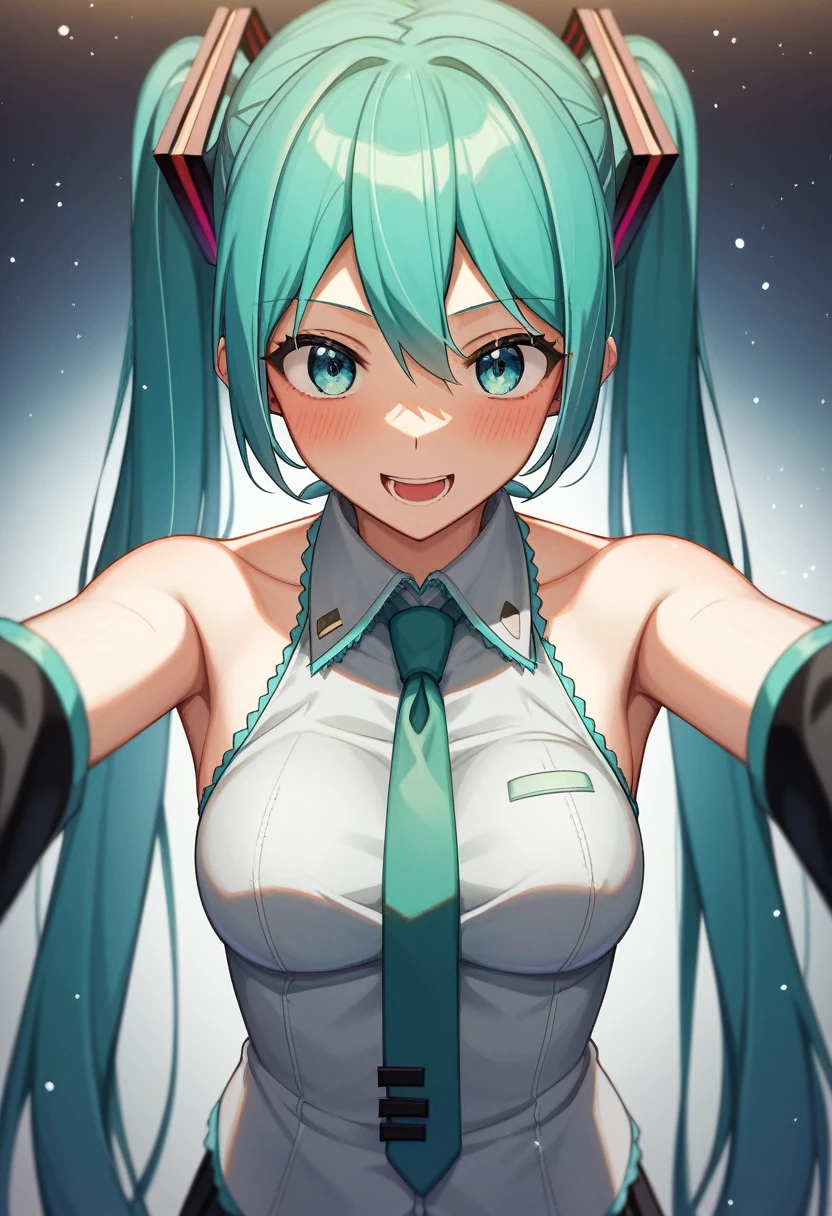 A beautiful detailed Hatsune Miku, extremely detailed face and eyes, long eyelashes, huge breasts, breast, nude, the biggest breasts in the world, highres, 8k, photorealistic, hyper detailed, studio lighting, vibrant colors, intricate details cuerpo completo