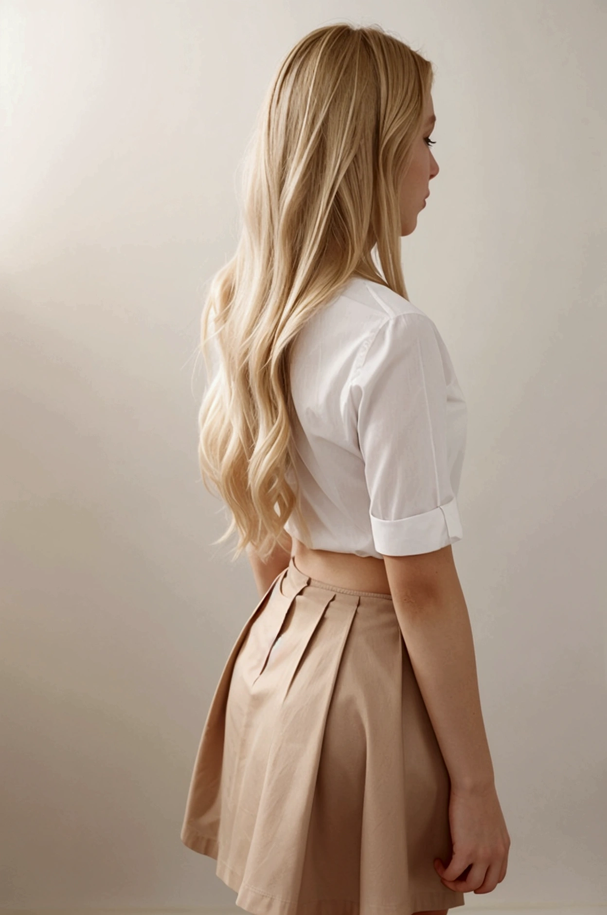 (Beautiful), (cute), (hot), (slender), (), (blonde hair), (teenwindow), (classroom), (white blouse), (shy arms), (bare bottom), (facing away), (backside), (petite ass), (tight ass), (frown), (shy), (embarrassed), (leaning forward)