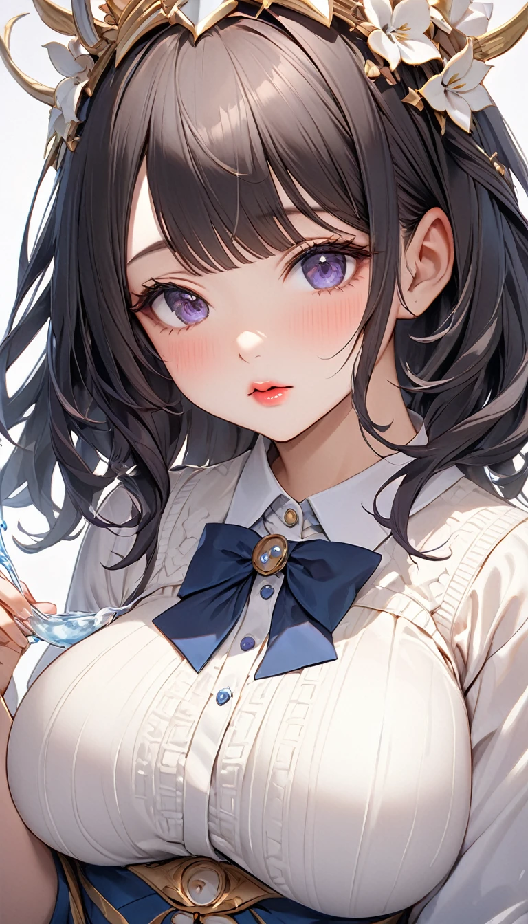 ultra-detailliert, Best Quality, High resolution, ((A cute with black hair and a big face.))、Pretty eyes、Detailed eye depiction、Eye sparkle、Sareme、Looking at Viewer, pale skin、(((Petite))), (nude)、(flat chest), (big glasses), (blush:1.2), (big eye:1.5), Happy smile, NSFW, Lying on your back in bed, Focus on the face, Long hair with braids, ((close-up of face from the front))、