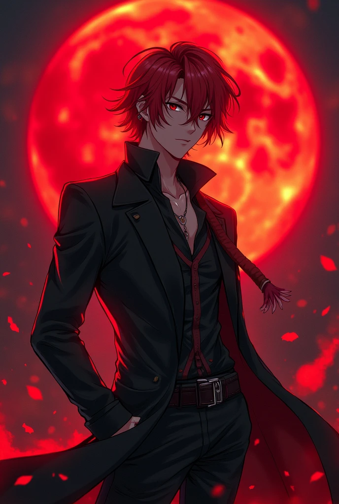 realistic anime‚ red hair‚ handsome‚ god‚ cool‚ barbie boy‚ handsome‚ red background‚ big logo REDGANGSTA in background