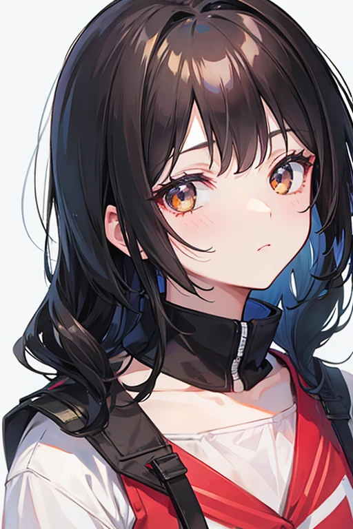 Anime boys,Short hair and black jacket looking to the side, Woman with short hair in skirt, Beautiful and moving,is shy,Crush