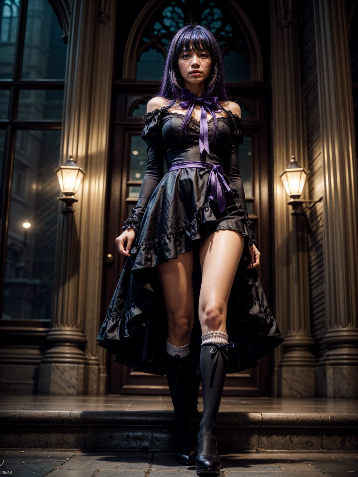 aura,purple lightning,condense energy in hands,, masterpiece, 4k, absurdres,yugioh style yugioh monster glowing outline ,whirlwind of feathers background,black wings,dark clouds,purple lightning,, highly detailed CG unified 8K wallpapers, 8k uhd, dslr, high quality, (anime girl in black armor, glitchy glitching, black hair, M4rbleSCNEW, holding bow and arrow, sitting, legs crossed, in cathedral, stain ed glass windows, cinematic lighting, thick thighs