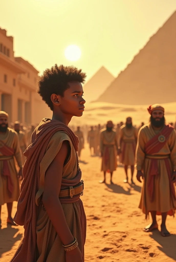 A
African nomad boy with robot parts infront of a temple in a futuristic world