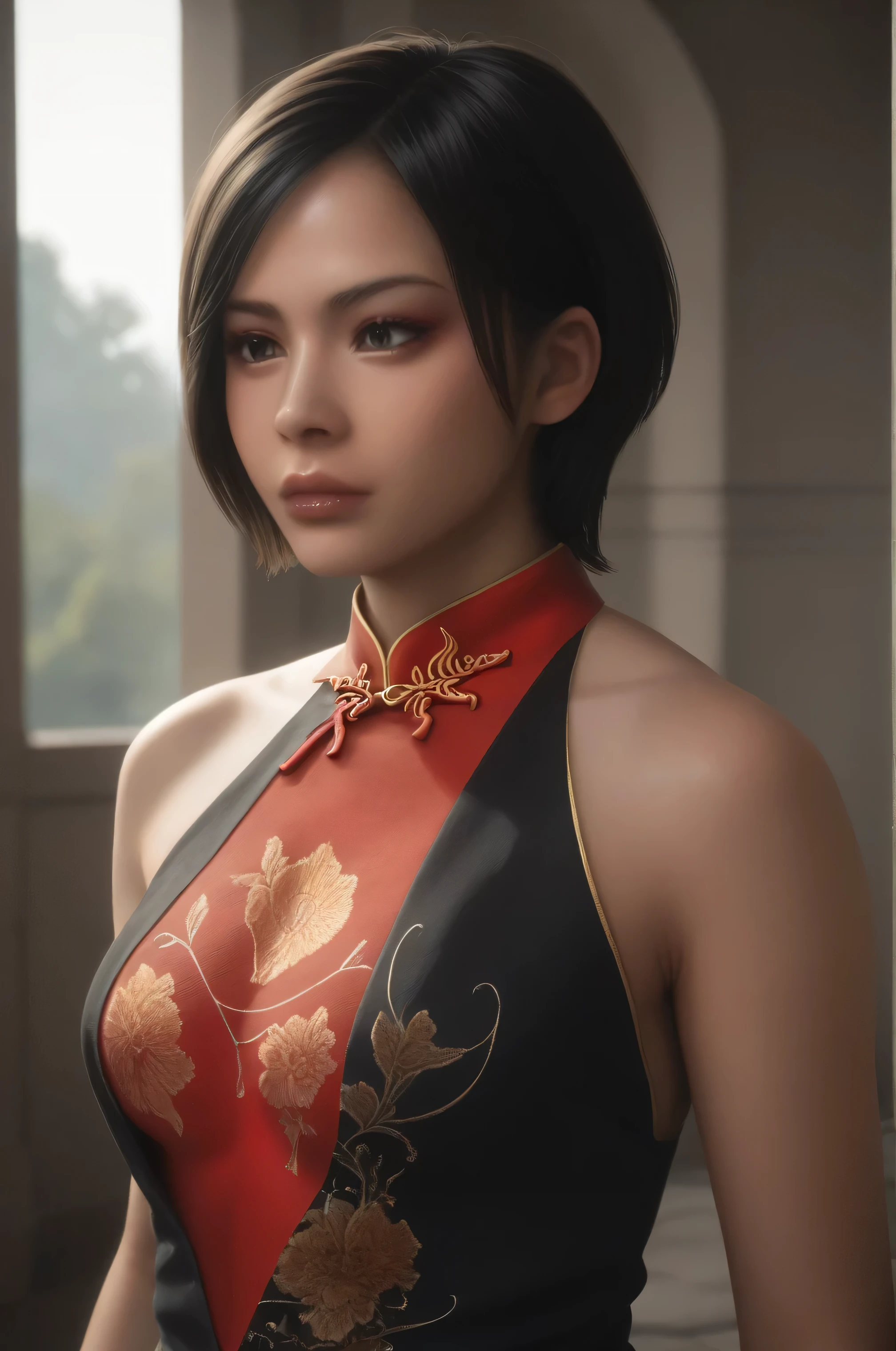 score_9, score_8_up, score_7_up,score_6_up,high resolution,adw,1girl,solo,source_anime,full body,in a castle,chinese clothes, close up,short hair,black hair,realistic skin,volumetric lighting,rim lighting,dof,