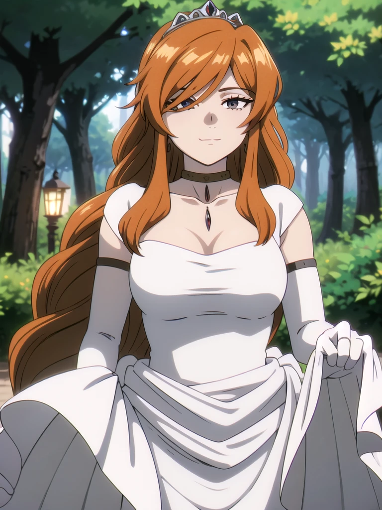 (best quality, masterpiece, colorful, dynamic angle, highest detailed),
ChopioLenora, orange hair, cape, cloak, fur trim, long hair, hair ornament, red eyes, (pale skin:1.1), makeup, lipstick, pointy ears, (blush:1), looking at viewer, 1girl, solo (wearing hc_gown, wearing hc_gown,  blue evening gown, embroidery ), leaning back, inside an onsen, midnight, (cleavage), warm lighting, (hyper realism, soft light, dramatic light, sharp, HDR)