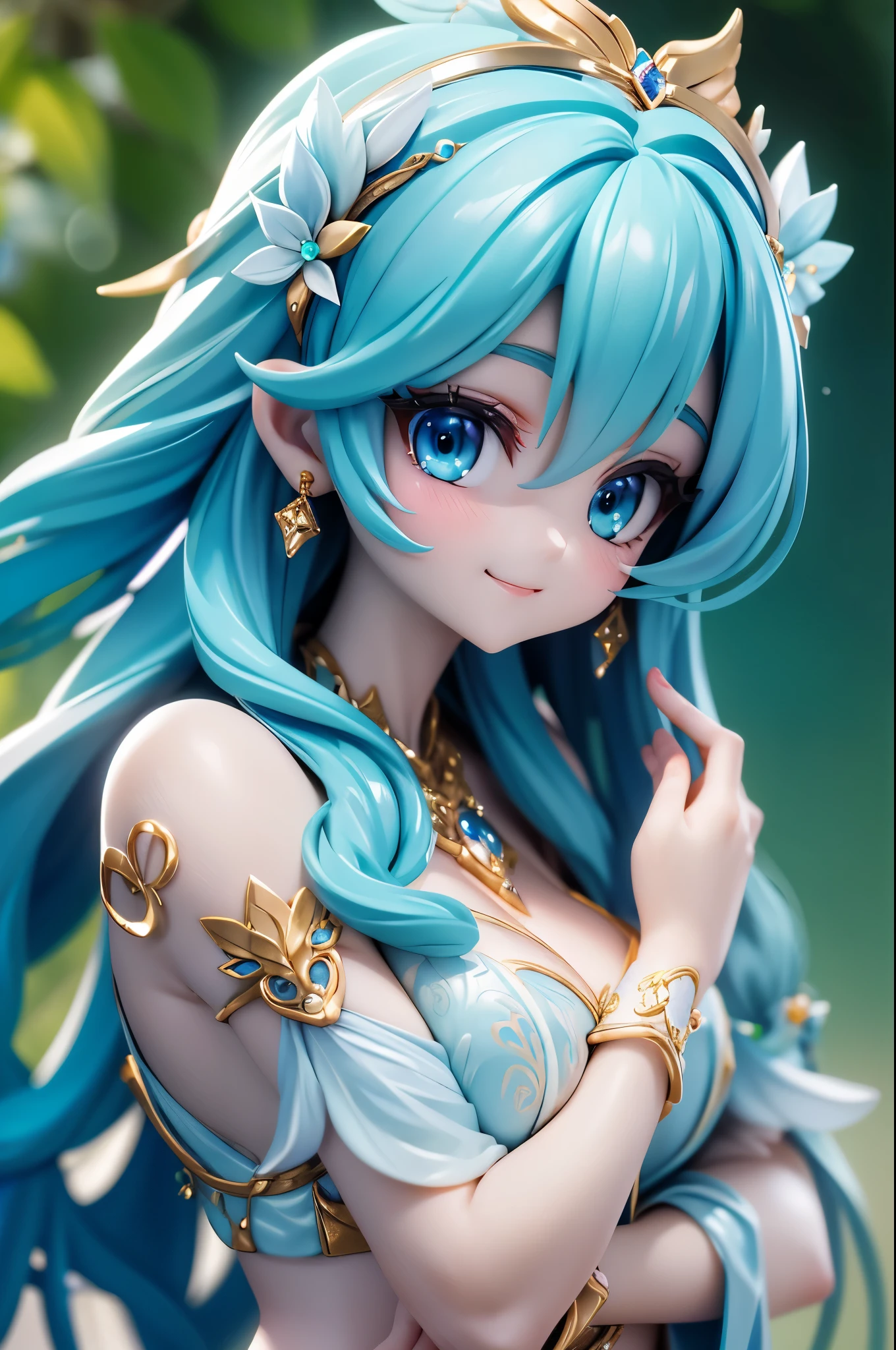 goddess、Ultra HD、High resolution、clear、Glittering ornaments、Soft Skin、Colorful and gorgeous jewelry、Beautiful Blue Eyes、smile、