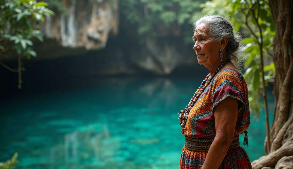 naked elderly woman standing in a pool fully nude