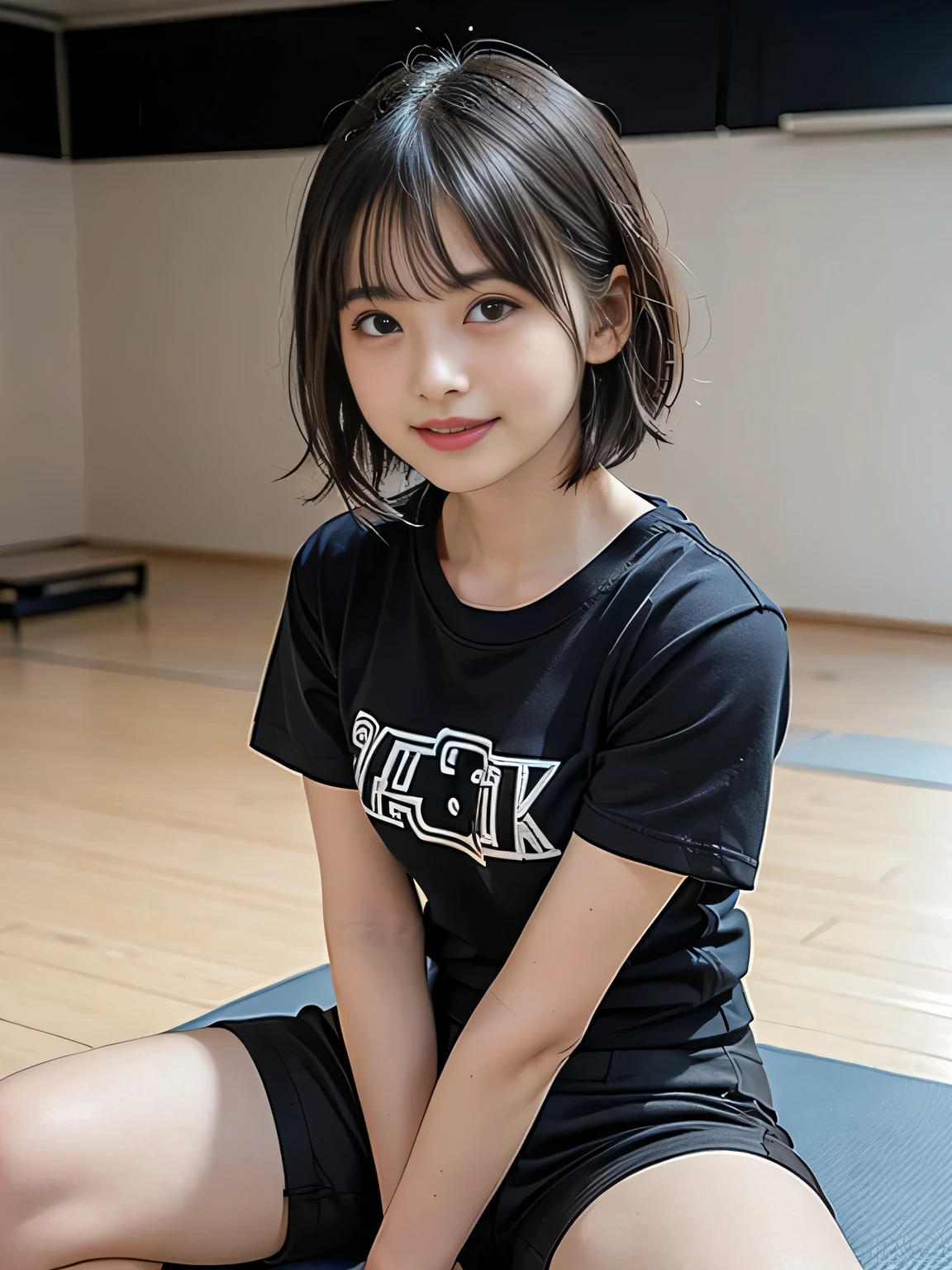 (((Japanese  girl))), masterpiece,holding an ball ,(( grey leggings)),squat down the boyfriend, 1boy, 1girl