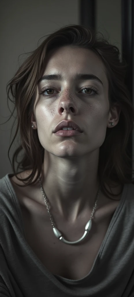 Naked crying girl with small breasts