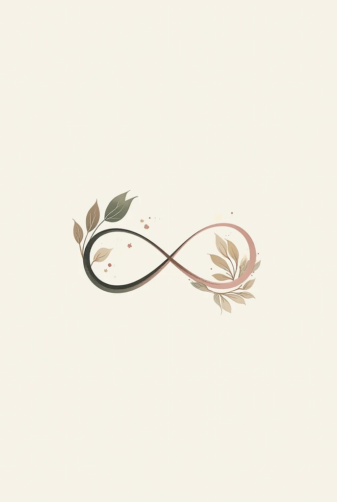 create an infinity ∞ logo with small leaves in it (just 2 leaves with the stem) the stem and the leaves must short