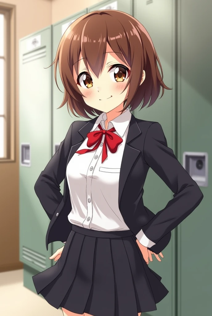 (masterpiece, best quality, detailed), 1girl, solo, kanbara satomi, white shirt, pleated skirt, necktie, cowboy shot, looking at viewer, hands on own hips, <lora:KanSP:1>, open mouth, smile, indoors, classroom, chalkboard