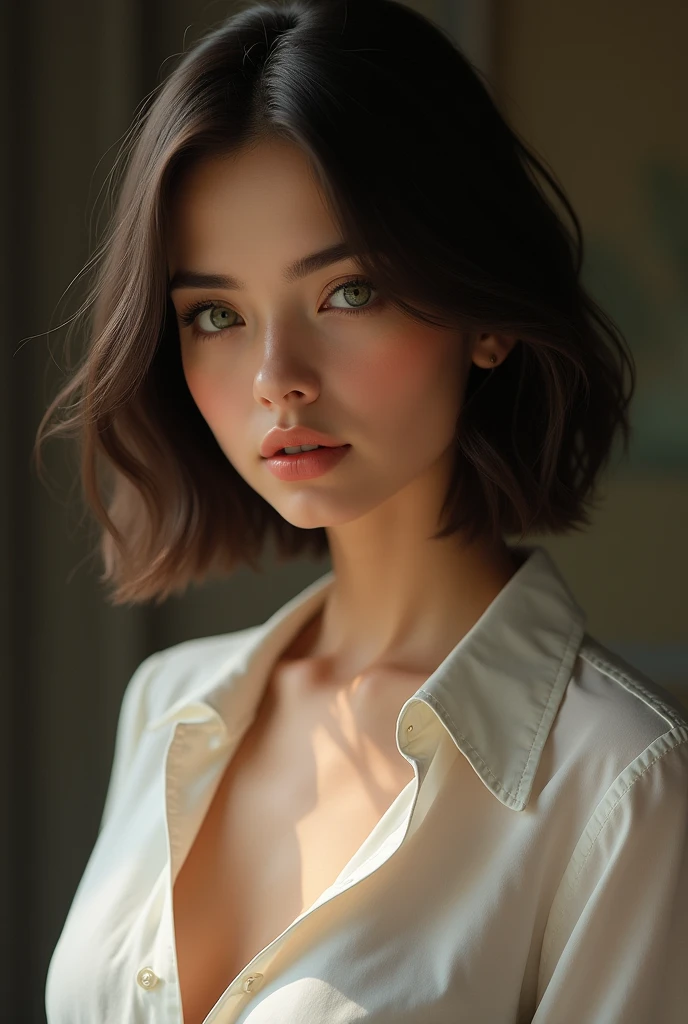 8K Ultra HD、RAWphotograph、モデルphotograph撮影、 European laces、(masterpiece、Highest quality、Realistic、High resolution、photograph:1.3)、close、focus on、Hot Model、slim、30 year old mature woman、Small face、No makeup、short hair、Beautiful dark brown Hayne eyes、Genuineスキン、(Perfect body)、Sexy hot face、erotic、sexual sight、slim、Sweat top、Beautiful eyes in every detail、Glossy Lips、((Bright light、Dynamic Lighting、Genuine、超Genuine、 realism、Genuineなディテール、Cool Beauty、Cool pose、Background gray、Plain gray background