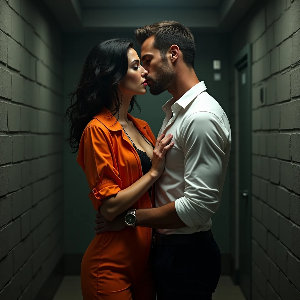 a middle-aged man with a sinister expression, a young woman in a hypnotic trance, the man's hand reaching towards the woman's underwear, motionless as a statue, dramatic lighting, dark and moody atmosphere, cinematic composition, highly detailed, masterpiece, photorealistic, dark fantasy, dramatic chiaroscuro lighting