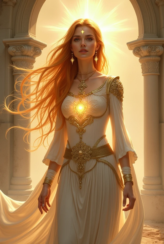 A female superhero from ancient times with the MIRACULOS of the bird with a magical bird pendant