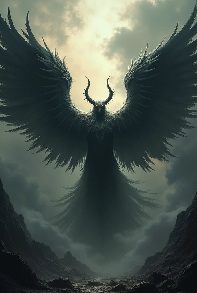 A ray-like demon gliding across the dark sky