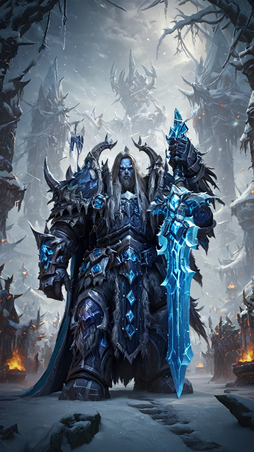 The linch King, hearthstone blade frozen , score_9, score_8_up, score_7_up, rating_safe BREAK, world of warcraft, Death knight, warcraftstyle, hkstyle