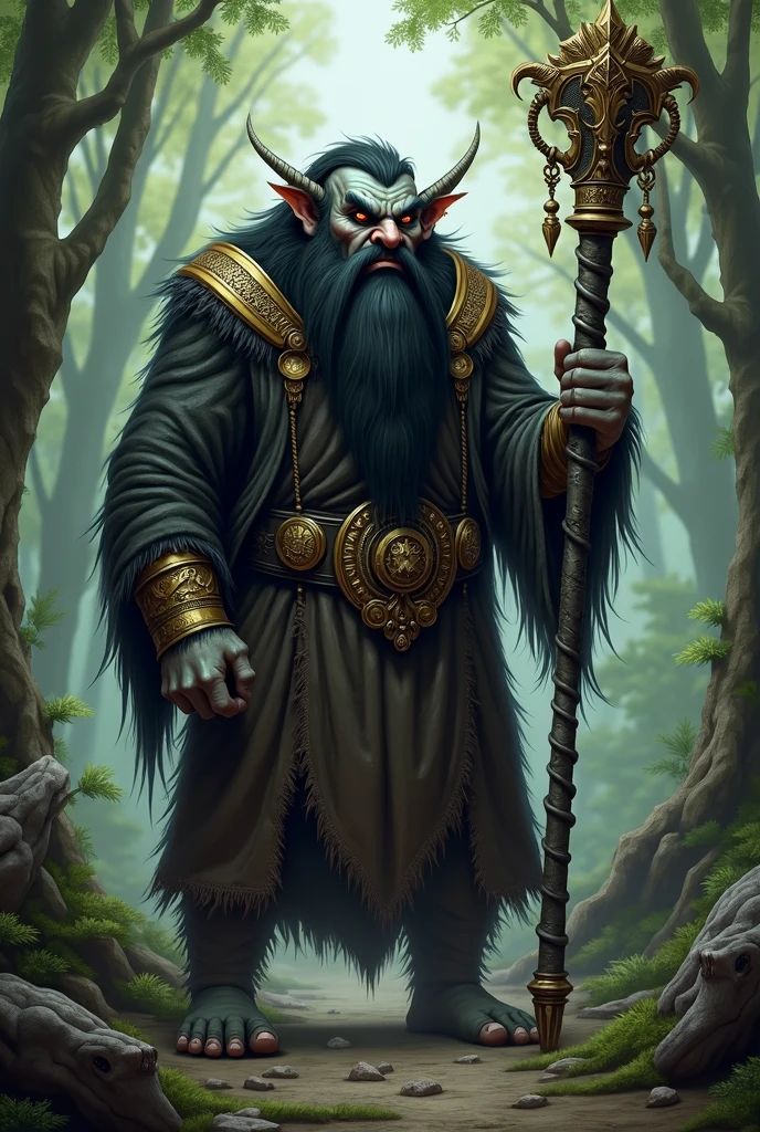a painting of a man with a horned head and a staff, um Druida, portrait of a forest mage, shaman witch, portrait of a Druid femininaa, Druid femininaa, female troll shaman, enchanter fúngico, Druid tiefling atraentea, Gnome Druid, arte de fantasia de tyler edlin, natureza Druida, Druid tiefling sedutora, fêmea orc Druid da florestaa, Druid