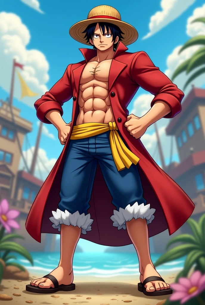 Image of a badass male anime wearing clothes in the color of the Turkish flag 