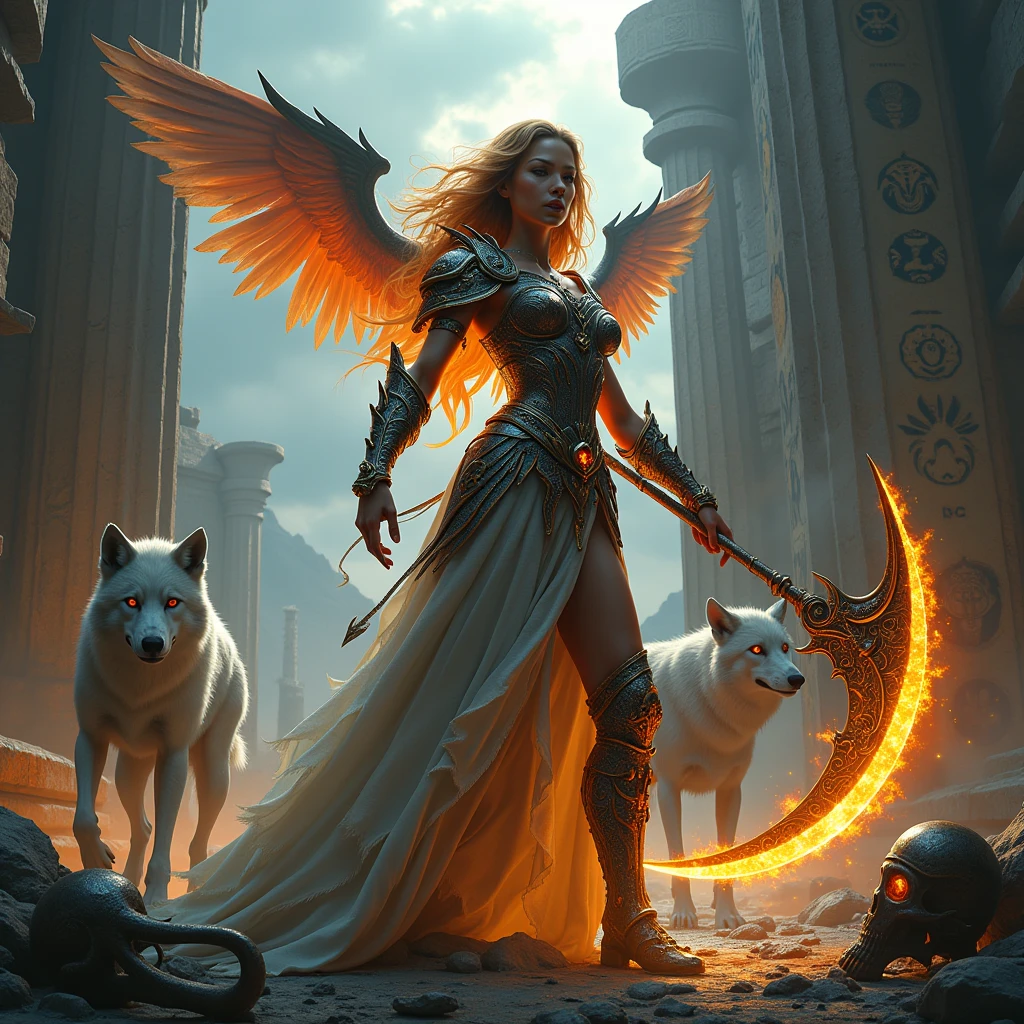 A goddess with a sword and a demon stand in front of the fire, artgerm julie bell beeple, author：Jeremy Chang, Fantasy art Behance, tyler edlin fantasy art, peter mohrbacher and artgerm, author：Johannes Helgesen, 4K fantasy art, aly fell and artgerm, High quality fantasy art