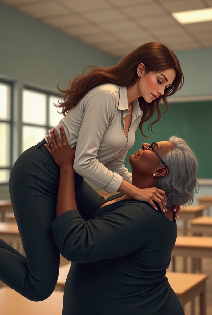 anatomically correct, masterpiece, best high quality, ultra details, realistic, RAW Photo, perfect anatomy, 4k, 8k, quality lighting, detailed hands, detailed eyes, ssbbw, elderly, female, mature grandmother getting spanked by dominant young male student in front of classroom ,insanely inflated hips,very large bosum, back view