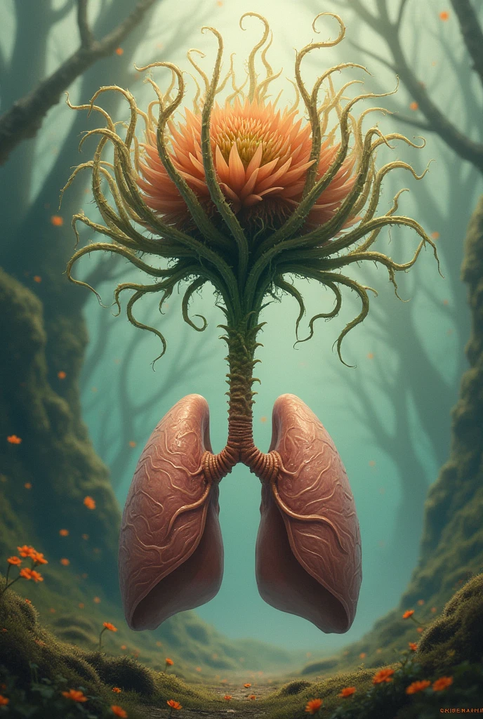 biological organs connected to the bottom by tubes and cables, toma frontal, mandala