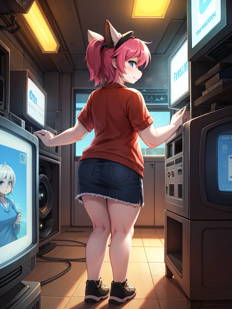 Girls with pink hair, long double-tailed hairstyle, ((small pink bushy eyebrows)), dressed in lolita clothes, marked vagina, lolicon (Zankuro) drawing style by zankuro artist, Zancro style, image uploaded to R34, changing of clothes in a room, semi naked with underwear in her hands looking away, not looking at the camera (hidden camera recording her, security camera filter recording her) semen in lower body